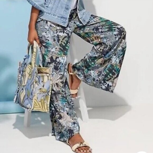 Tolani Collection abstract print palazzo pants wide leg boho casual blue black - Picture 1 of 8